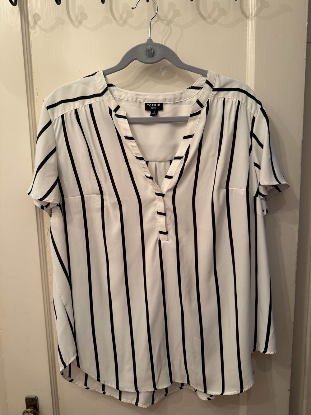 torrid Harper Blouse White with Black Vertical Stripes